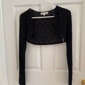 Sugar Moon Black Lace Long Sleeve Fitted Bolero Top